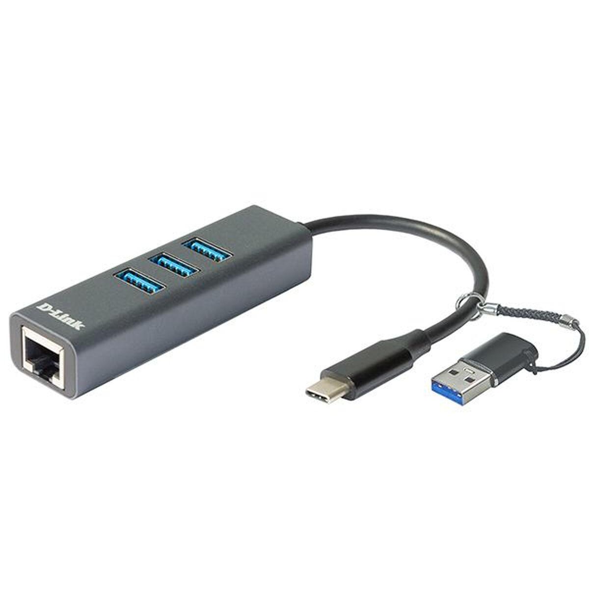 D-Link DUB-2332 USB‑hub med Ethernet - Grå