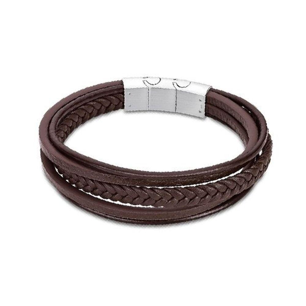 Lotus LS2051-2/1 armbånd til mænd - brun læderlook med magnetlås