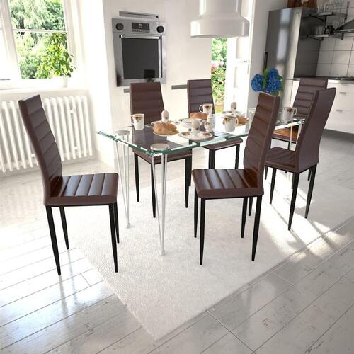 Spisebordssæt med 6 stole og 1 glasbord brun