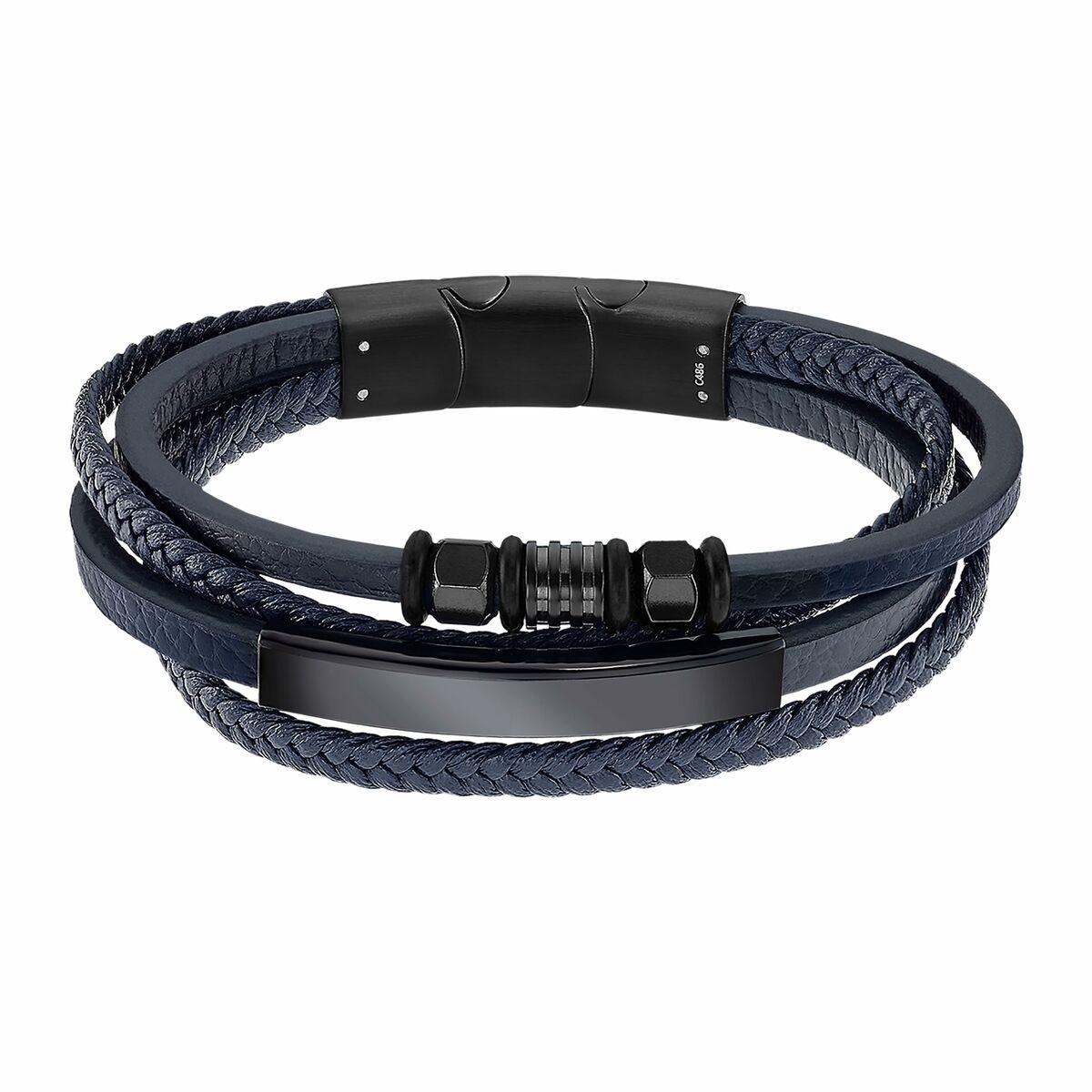 Lotus LS2407-2/1 herrearmbånd - flettet læderlook, blå/sort
