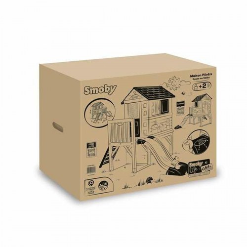 Smoby legehus på stolper med rutsjebane - udendørs legehus til børn 2+