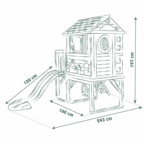 Smoby legehus på stolper med rutsjebane - udendørs legehus til børn 2+