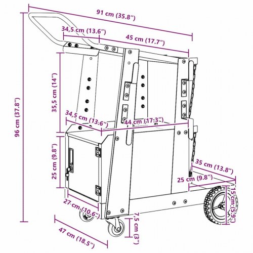 Svejsevogn Sort 90 x 46 x 96 cm Stål
