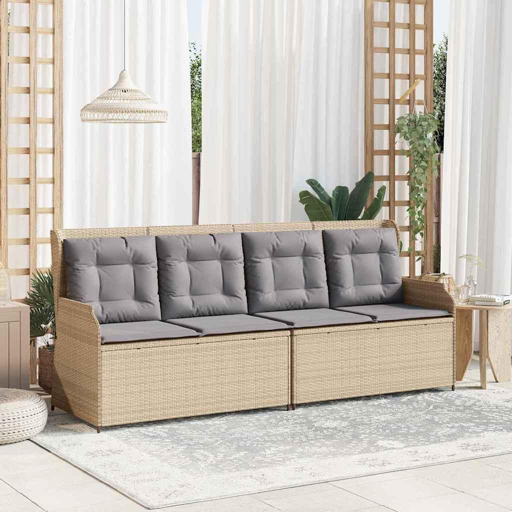 Havebænk med pude Beige Poly rattan