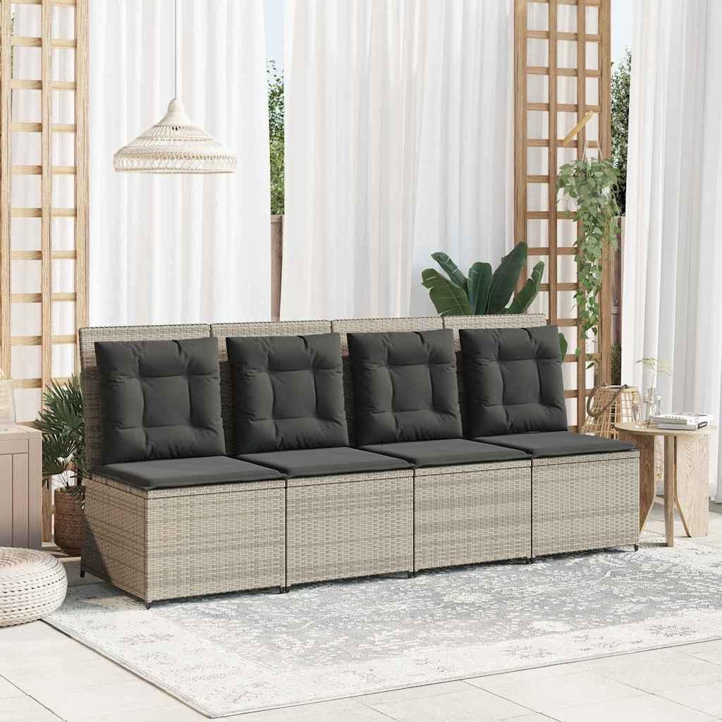 Havemøbelsofa med pude - lysegrå polyrattan, recliner
