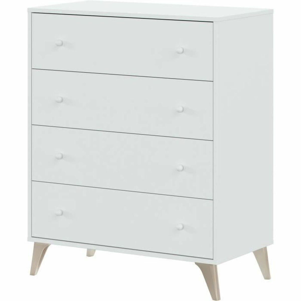 Kommode i hvid - 95 × 77,5 × 40 cm, 4 skuffer
