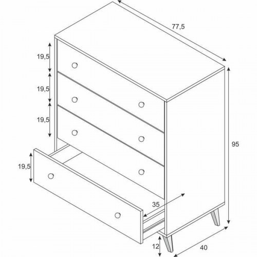 Kommode i hvid - 95 × 77,5 × 40 cm, 4 skuffer