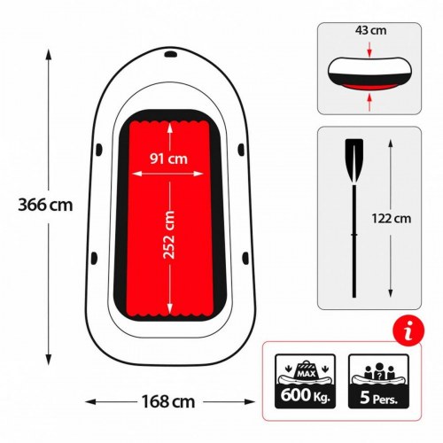 Oppustelig båd Intex Excursion 5 - blå/hvid, 366 × 168 × 43 cm