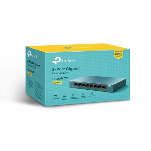 Netværksswitch TP-Link LS108G - 8-port Gigabit, blå/grå