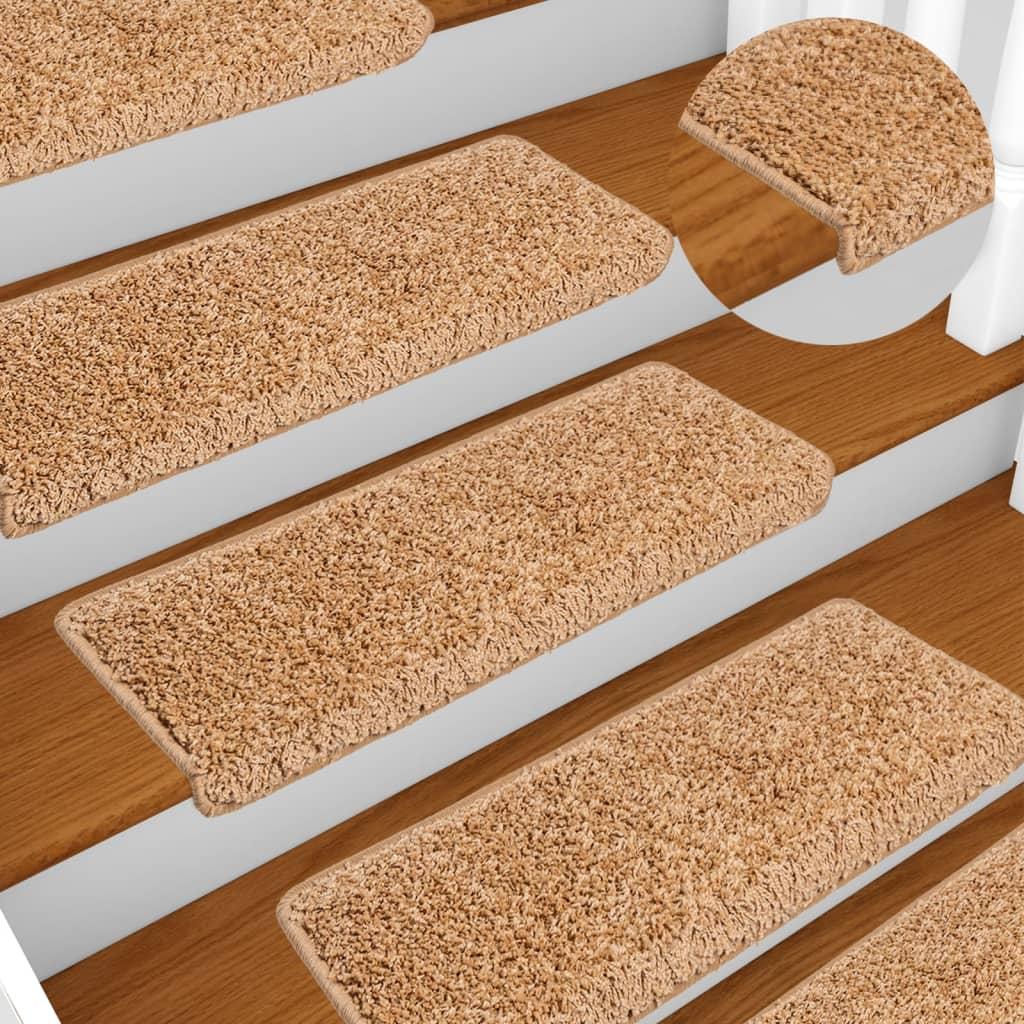 Trappemåtter 10 stk. 65x21x4 cm beige rektangulær kant