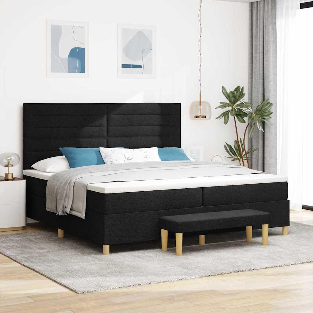 Kontinentalseng med madras - sort stof 200 × 200 cm