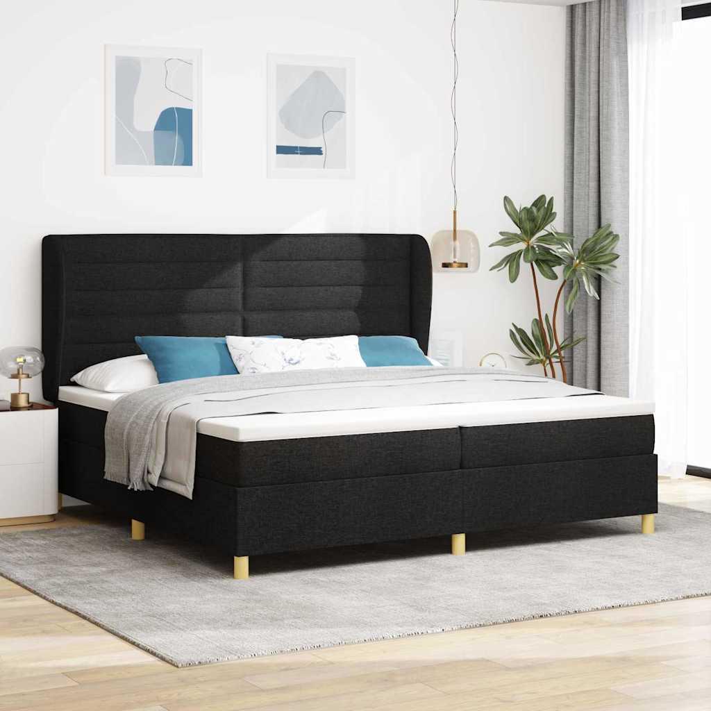 Boks-madras seng med madras Mørkegrå 90x190 cm Stof Sort Stof