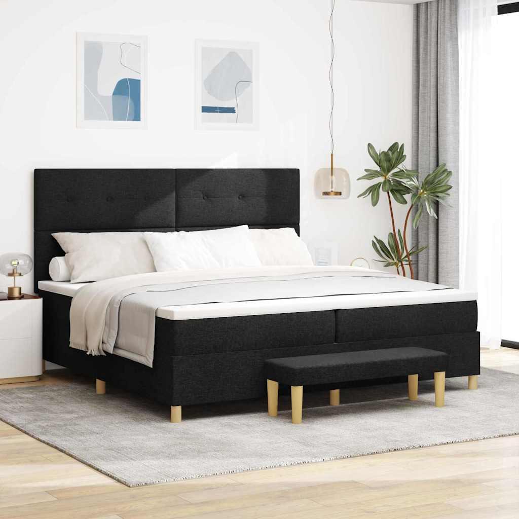 Kontinentalseng med hovedgærde og bænk 200 x 200 cm sort stof