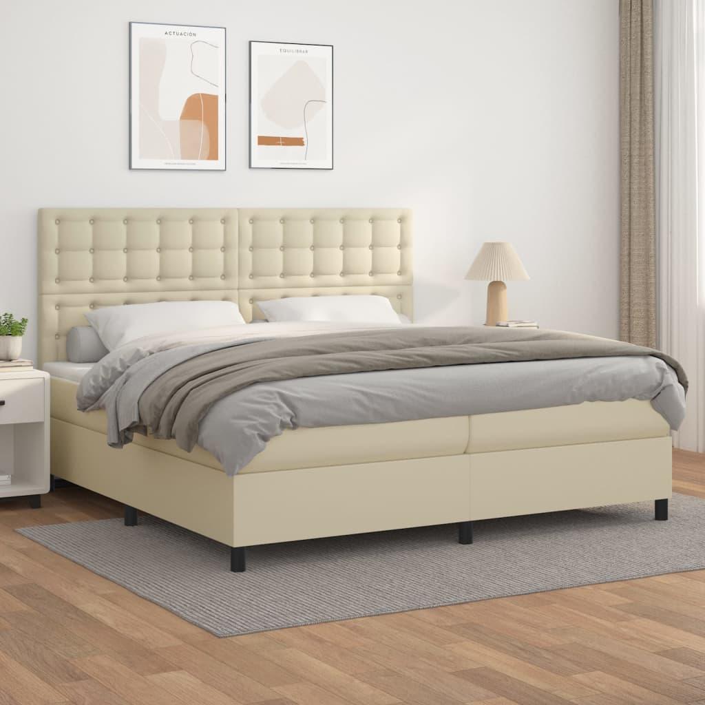 Kontinentalseng med madras 200x200 cm kunstlæder cremefarvet