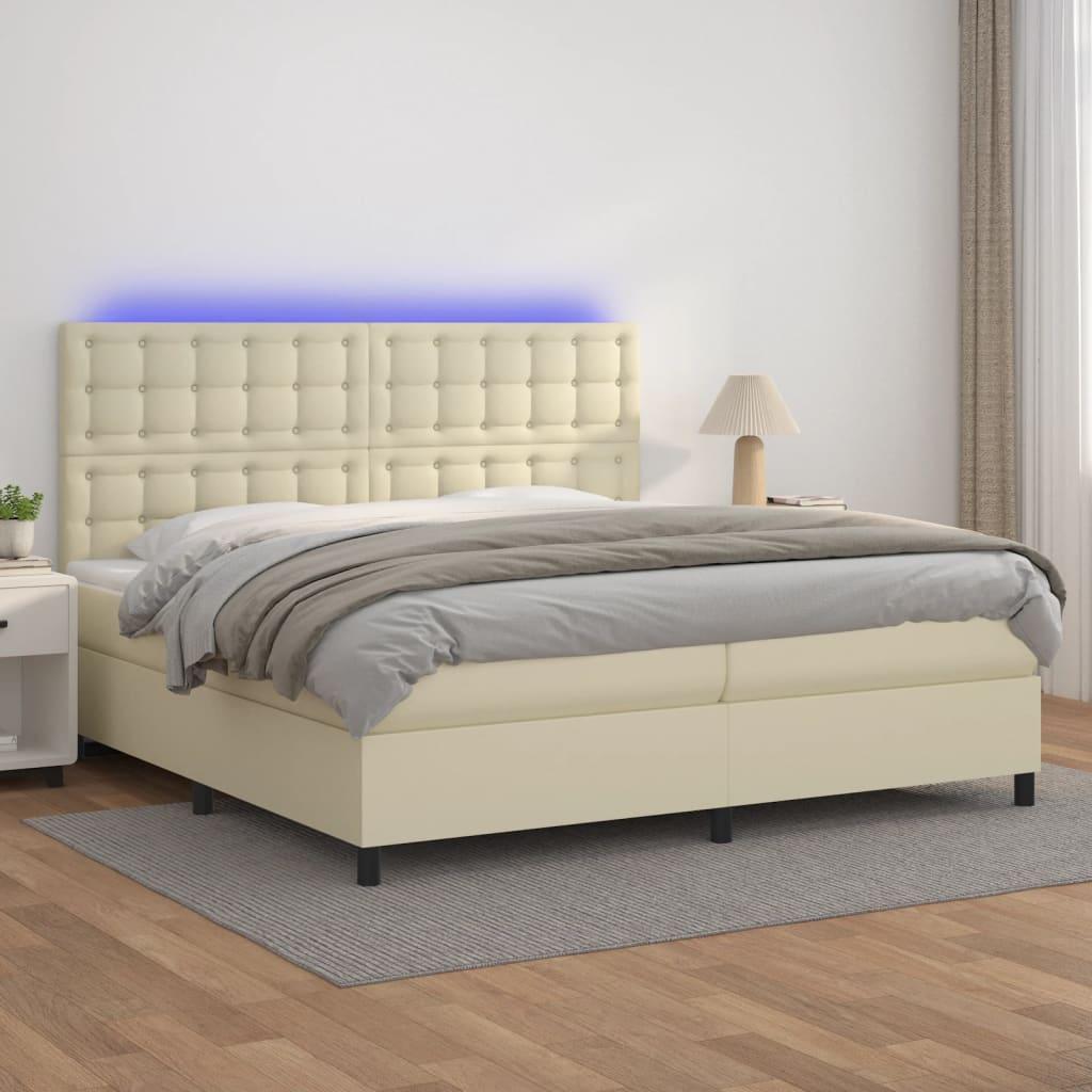 Kontinentalseng med LED-lys 200x200 cm kunstlÃ¦der cremefarvet