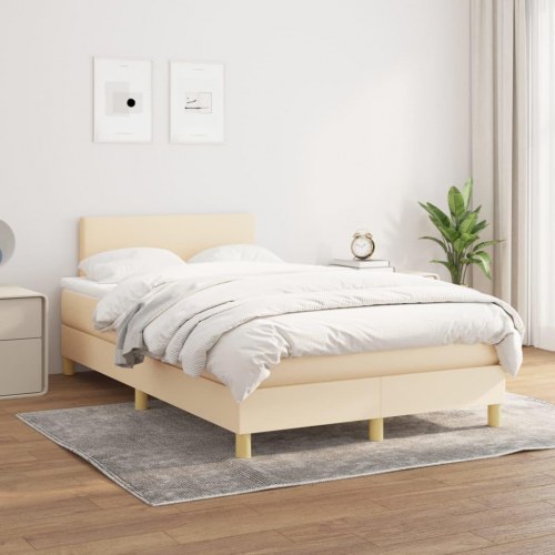Kontinentalseng med madras 120x190 cm - stof, cremefarvet