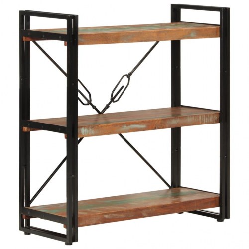 Bogreol med 3 hylder 77×30×80 cm i massivt genbrugstræ og jern