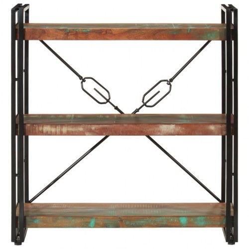 Bogreol med 3 hylder 77×30×80 cm i massivt genbrugstræ og jern
