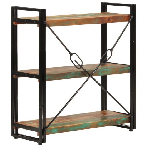 Bogreol med 3 hylder 77×30×80 cm i massivt genbrugstræ og jern