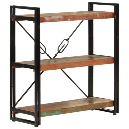Bogreol med 3 hylder 77×30×80 cm i massivt genbrugstræ og jern