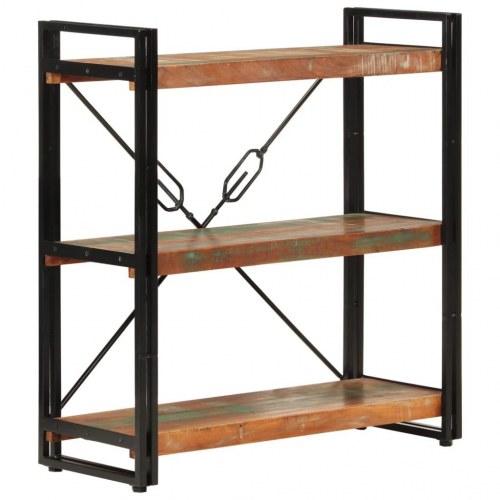 Bogreol med 3 hylder 77×30×80 cm i massivt genbrugstræ og jern