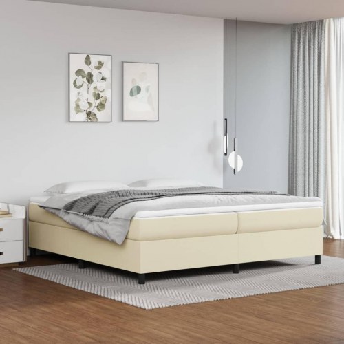 Kontinentalseng med madras 200x200 cm i kunstlæder - cremefarvet