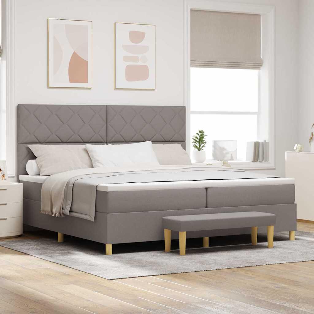 Kontinentalseng med bænk og sengegavl 200 x 200 cm gråbrun stof