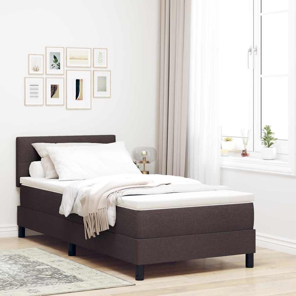 Kontinentalseng med madras med LED Mørk Brun 90 x 190 cm Stof