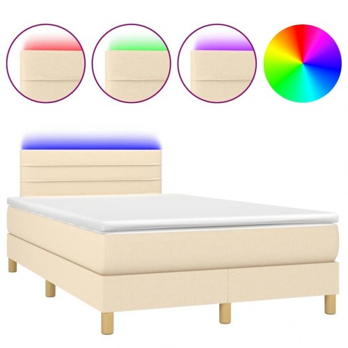 Kontinentalseng med LED-lys 120×190 cm - stof, cremefarvet
