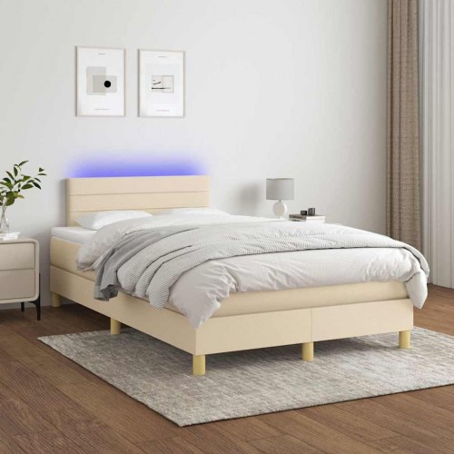 Kontinentalseng med LED-lys 120×190 cm - stof, cremefarvet