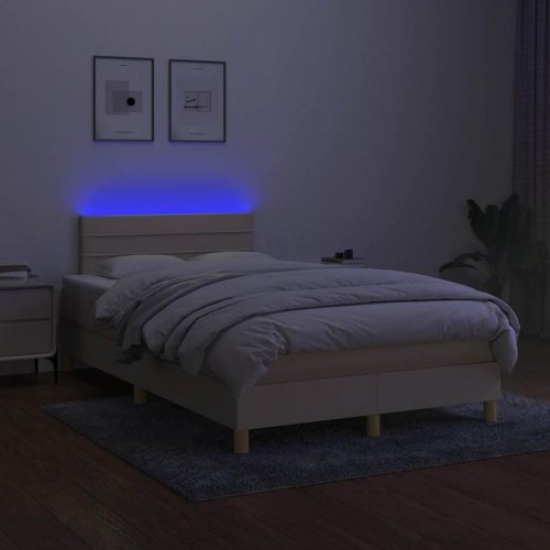 Kontinentalseng med LED-lys 120×190 cm - stof, cremefarvet