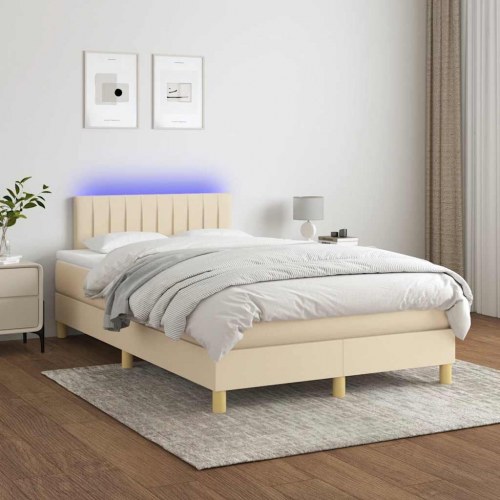 Kontinentalseng med LED-lys 120x190 cm - stof, cremefarvet
