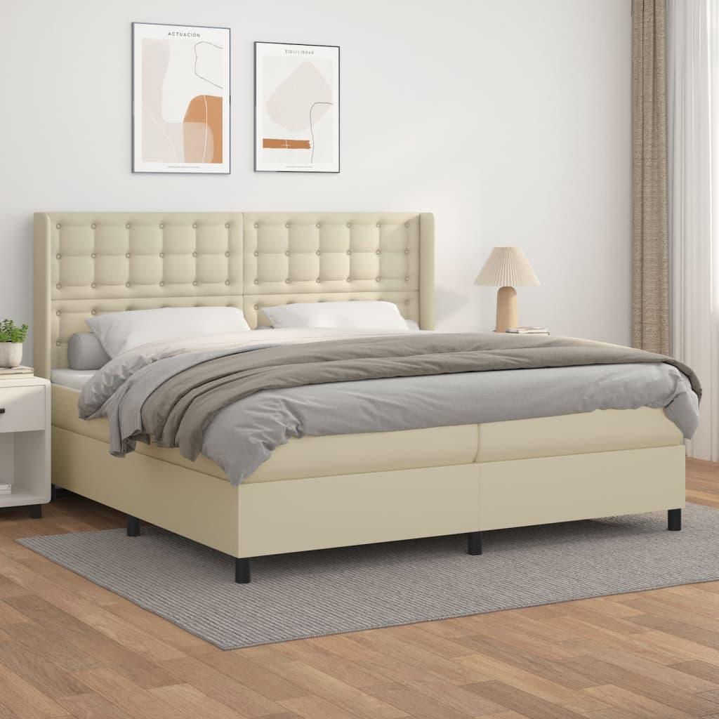 Kontinentalseng med madras 200x200 cm kunstlæder cremefarvet