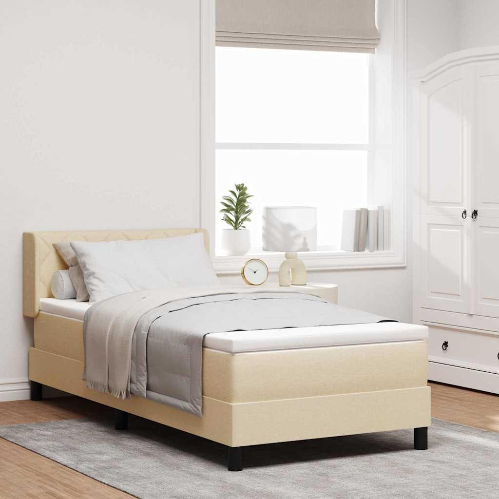 Boxmadras Med Topmadras Creme 90 X 190 Cm Stof Og Ingeniørtræ