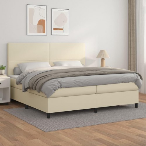 Kontinentalseng 200×200 cm med madras - kunstlæder, creme