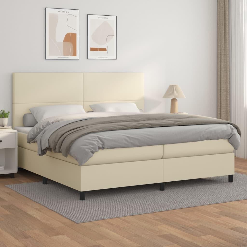Kontinentalseng med madras 200x200 cm kunstlæder cremefarvet