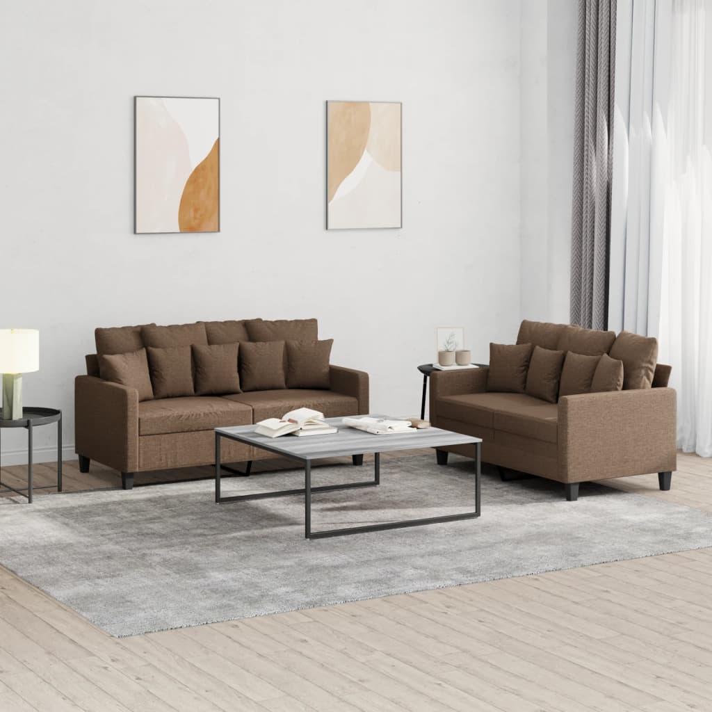 SofasÃ¦t 2 dele med hynder stof brun