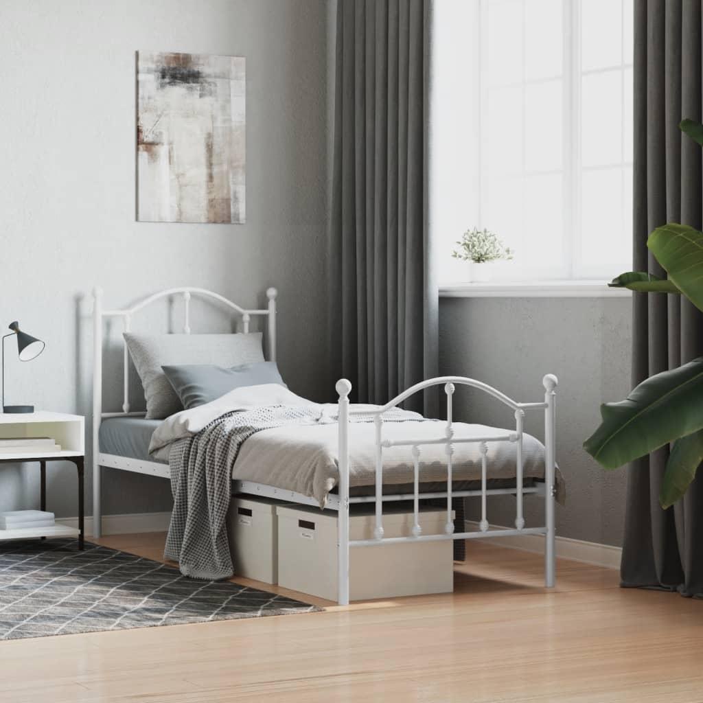 Sengeramme med sengegavl og fodgærde 75x190 cm metal hvid