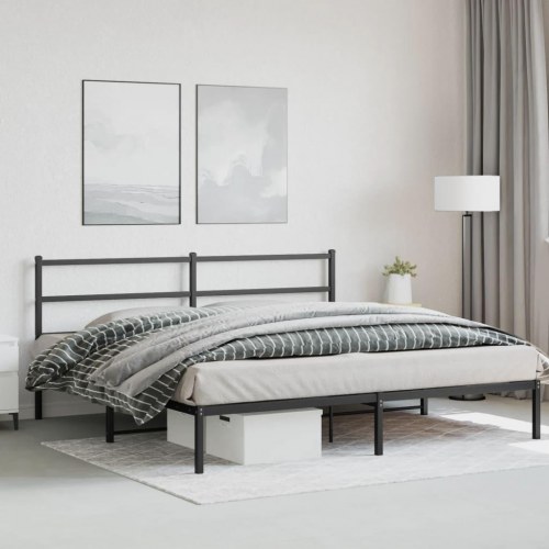 Sengeramme med sengegavl 200x200 cm metal sort