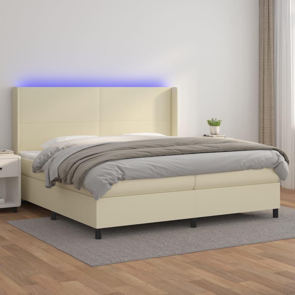 Kontinentalseng med LED-lys 200x200 cm kunstlÃ¦der cremefarvet