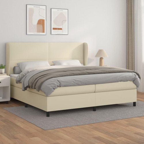 Kontinentalseng med madras 200×200 cm i kunstlæder - cremefarvet