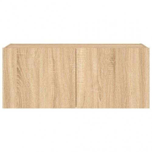 Væghængt tv-bord med LED-lys 100 x 35 x 41 cm - sonoma-eg