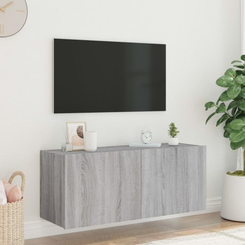 Væghængt tv-bord med LED-lys 100 x 35 x 41 cm - grå sonoma-eg