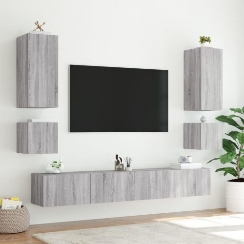 Væghængt tv-bord med LED-lys 100 x 35 x 41 cm - grå sonoma-eg
