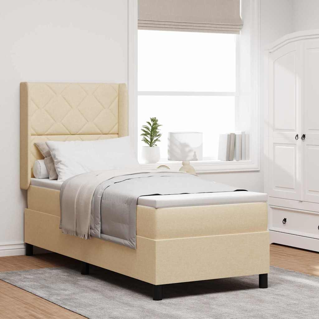 Kontinentalseng med hovedgærde og topmadras 90 x 190 cm - creme