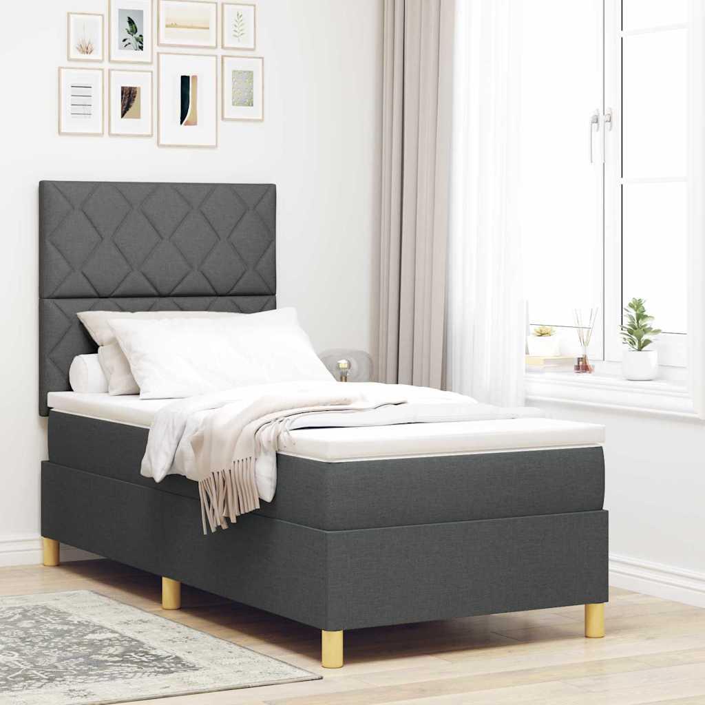 vidaXL LED Box Spring Bed med hovedgærde Mørkegrå 90 x 190 cm Stof