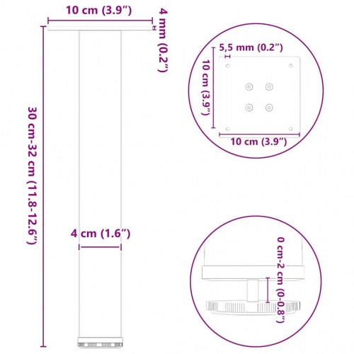 Sofabordsben 4 stk. - antracit, 30-32 cm