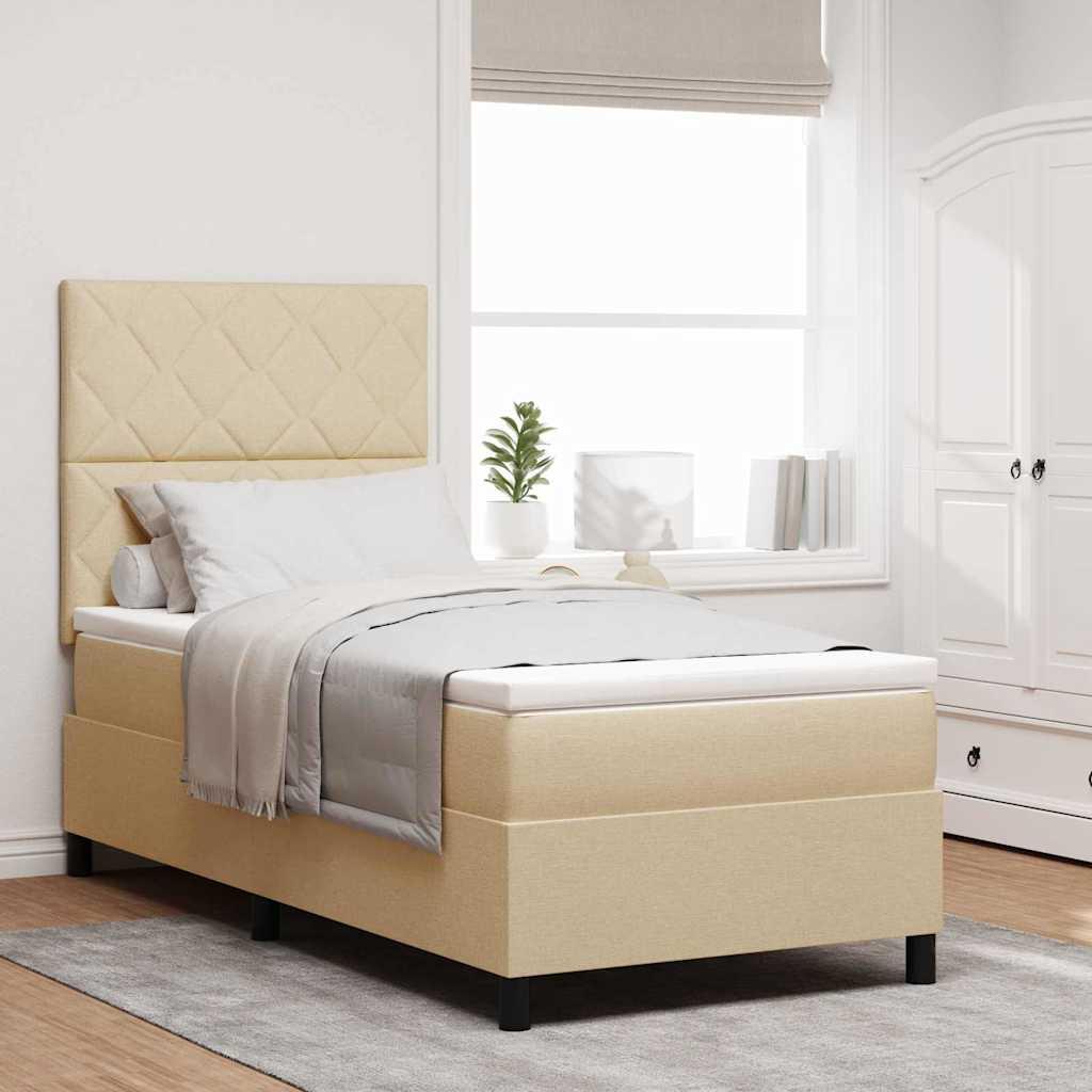 vidaXL Box spring seng med LED-lysstrimler Creme 90 x 190 cm Stof