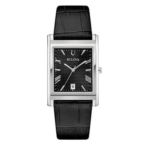 Herreur Bulova 96B445 - klassisk firkantet herreur med sort læderrem