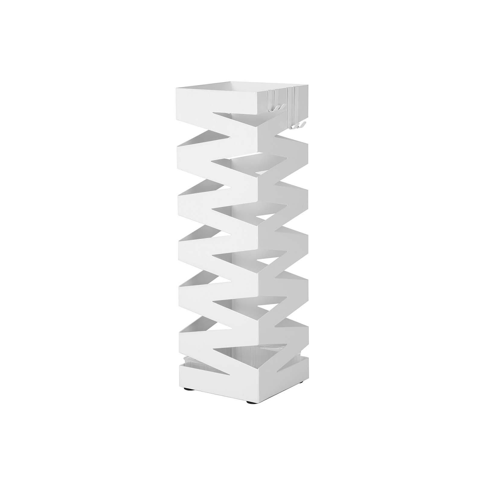 Paraplystativ i metal kvadratisk med drypbakke og 4 kroge, 15,5 × 15,5 × 49 cm, hvid